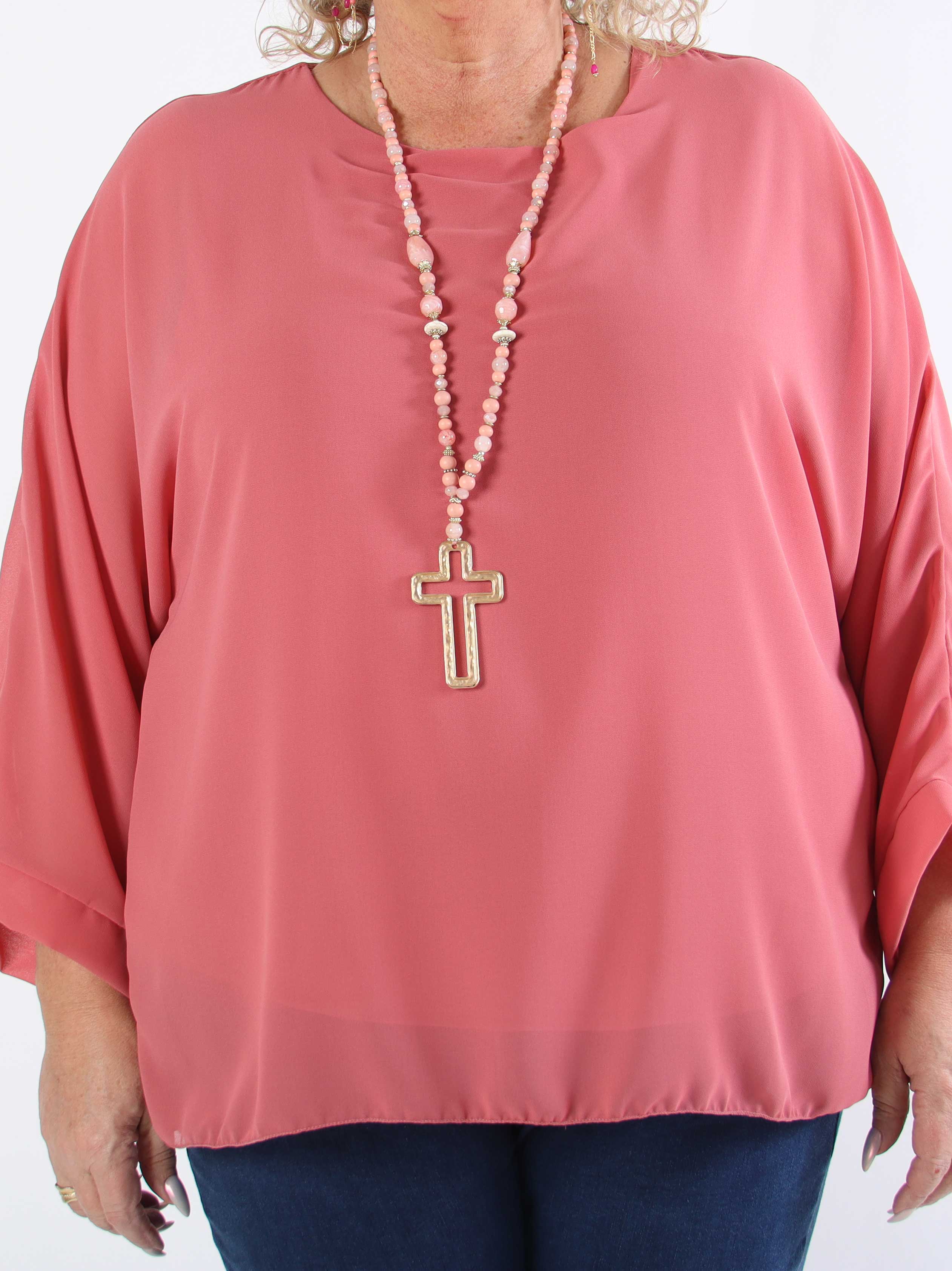 Flores - Plus size-tunika med chiffonglager och halvgenomskinliga ärmar